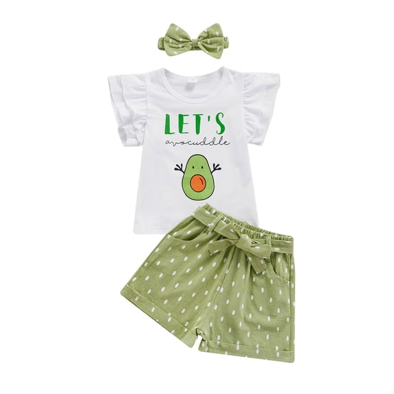 Qiylii Baby Kid Girls Summer Clothes Set, Short Sleeve T-shirt with Polka Dot Shorts Headband