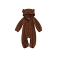 thumbnail image 1 of Qiylii Baby Knit Ribbed Bodysuit,Solid Color Long Sleeve Hooded Romper with Ears, 1 of 8