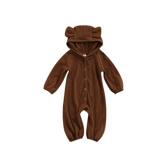 Qiylii Baby Knit Ribbed Bodysuit,Solid Color Long Sleeve Hooded Romper with Ears