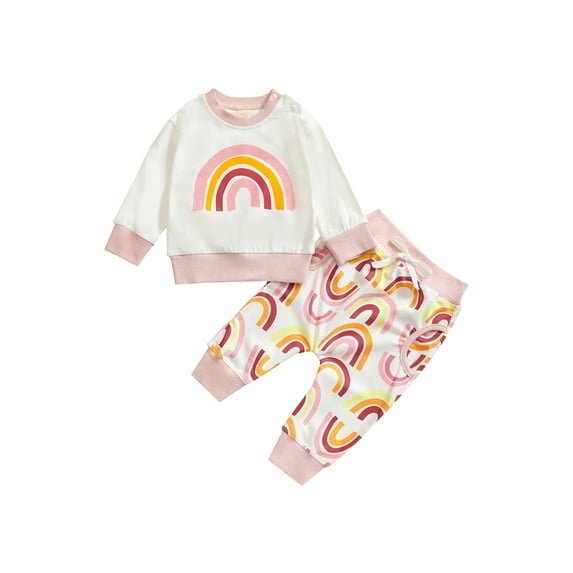 Qiylii Baby Rainbow Clothes Set, Long Sleeve Sweater Tops+Drawstring Trousers