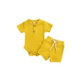 thumbnail image 1 of Qiylii Baby Ribbed Outfit Short Sleeve O Neck Romper+Drawstring Shorts,0-24M, 1 of 7