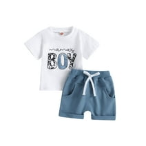 Qiylii Baby Toddler Boys Shorts CLothes Set, 0 6 12 18 24 Months 2T 3T Short Sleeve Cartoon Bear Print T-shirt with Elastic Waist Shorts Summer Outfit