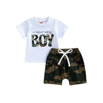 Qiylii Baby Toddler Boys Shorts Clothing Set, 0 6 12 18 24 Months 2T 3T Short Sleeve Letters Print T-shirt with Camouflage Shorts Summer Outfit
