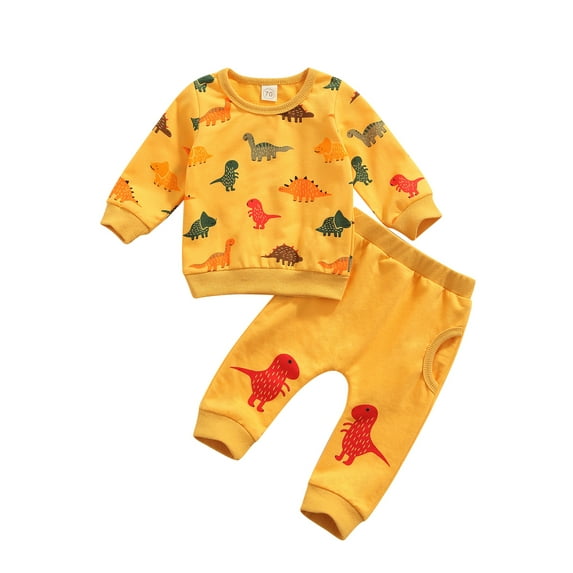 Qiylii Baby Tracksuit, Cartoon Dinosaur Long Sleeve Pullover Tops + Pants