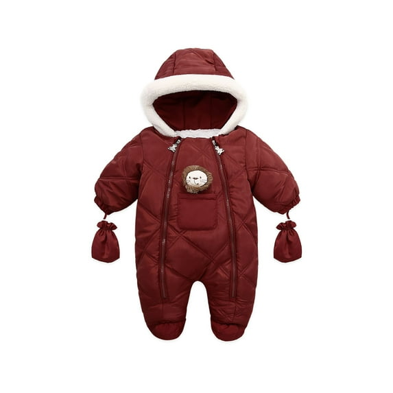 Qiylii Baby Winter Footed Bodysuit, Hooded Long Sleeves Romper with Gloves