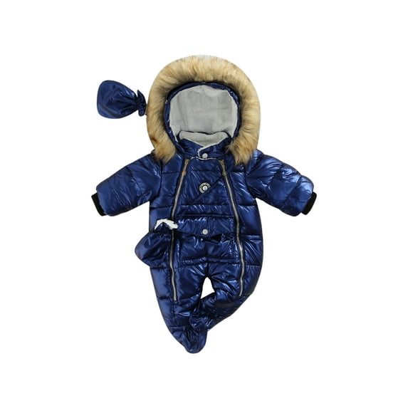 Qiylii Baby Winter Thicken Footed Bodysuit, Glossy Hooded Long Sleeves Romper with Gloves