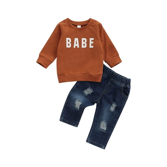 Qiylii Boys Clothes Set, Letter Round Collar Sweatshirt+Elastic Waist Jeans