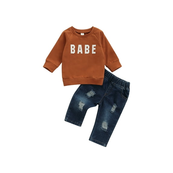 Qiylii Boys Clothes Set, Letter Round Collar Sweatshirt+Elastic Waist Jeans