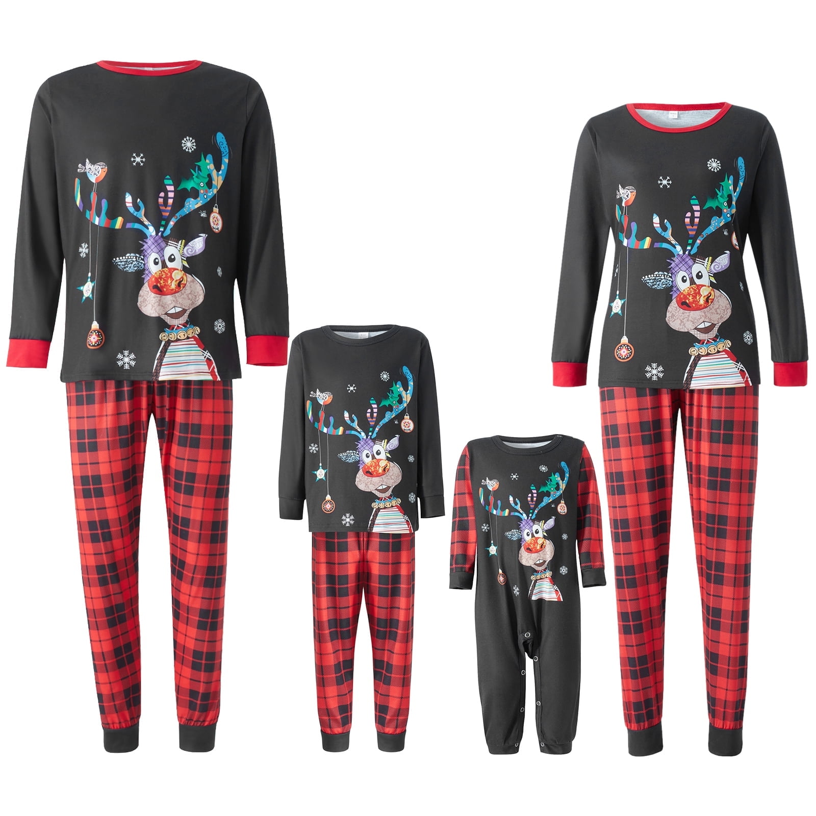 Qiylii Christmas Family Matching Pajamas Set Parentchild Elk Print