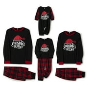Qiylii Christmas Family Pajamas Matching Set, Parent-Child Letters Print Long Sleeve T shirt Tops with Plaid Pants Sleepwear Loungewear for Women Men Kids Baby Holiday Outfits