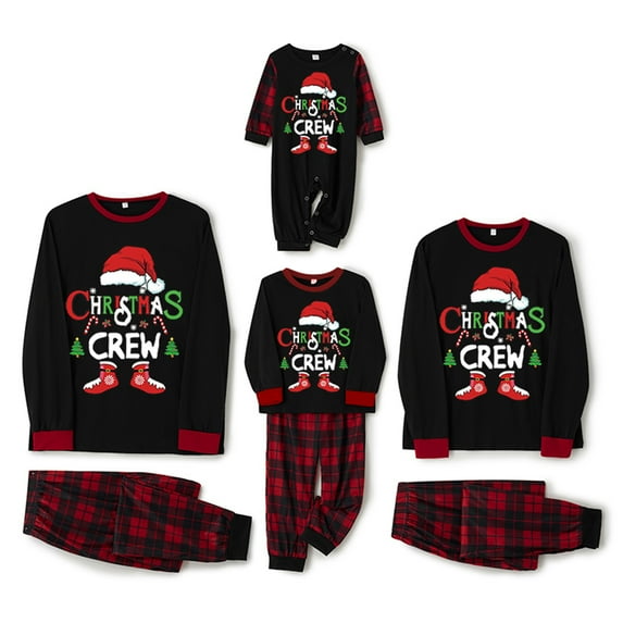 Qiylii Christmas Family Pjs Matching Set, Long Sleeve Letters Print T-shirt with Plaid Pants Sleepwear Loungewear for Holiday Pajamas Outfits