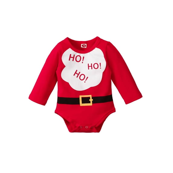 Qiylii Christmas Romper, Letter Print Long Sleeve Round Neck Bodysuit