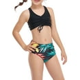 thumbnail image 1 of Qiylii Daughter  Mother Family Matching Swimsuit, Solid Color Sleeveless Drawstring V-Neck Tops + Leaves Print Panties Bikini Set, 1 of 9