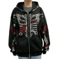 thumbnail image 1 of Qiylii Female Coat, Rhinestones Skull Butterfly Skeleton Print Long Sleeve Hooded Jacket for Spring Fall, S/M/L/XL, 1 of 9
