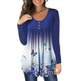 thumbnail image 1 of Qiylii Female Loose T shirt, Butterfly/ Flower Print O-Neck Long Sleeve Tops, 1 of 9