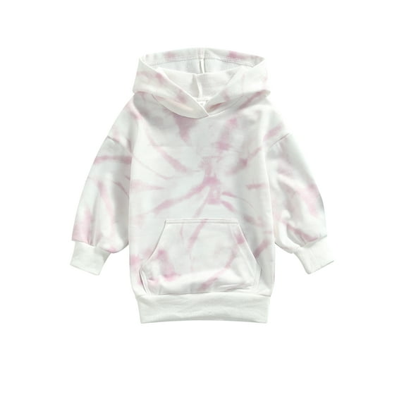 Qiylii Girl Tie-dye Hooded Sweatshirt, Loose Long Sleeve Pullover Long Top