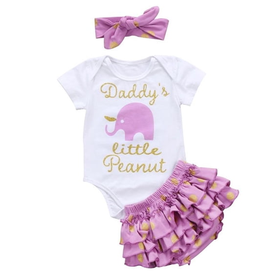 Qiylii Girl's 3Pcs Clothes Set,Short Sleeve Bodysuit+Muti-layer Shorts+Headband
