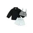 thumbnail image 1 of Qiylii Girl's Clothes Set, Buttons Shirt + Crop Plaid Tops + Denim Shorts + Belt, 1 of 9