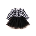 thumbnail image 1 of Qiylii Girl’s Dress Plaid Mesh Yarn Stitching Button Long Sleeve Dress, 1 of 8