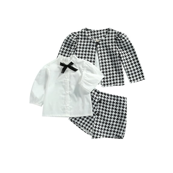 Qiylii Girls 3Pcs Clothes Set,Printed Pattern Cardigan+Shorts+High Collar Shirt