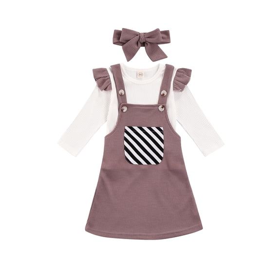 Qiylii Girls Clothes Set,Fly Long Sleeves Ribbed Tops,Suspender Skirt+Headdress