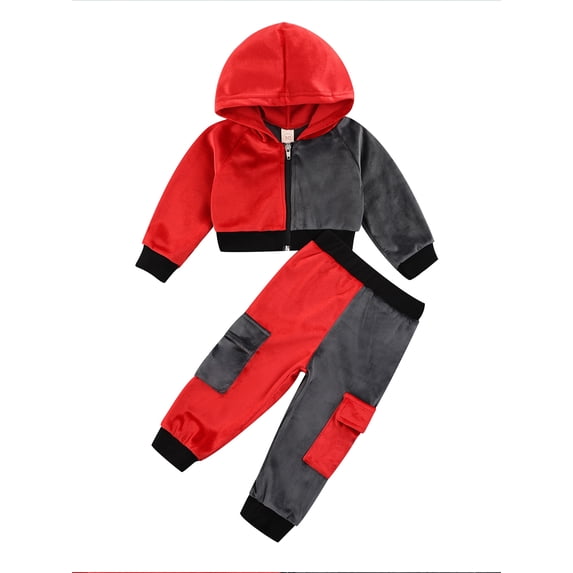 Qiylii Girls Color Block Clothes Set Long Sleeve Hooded Sweatshirt+Trousers
