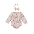 thumbnail image 1 of Qiylii Girls Floral Print Bodysuit O-Neck Long Sleeve Ruffle Romper+Hairband, 1 of 7