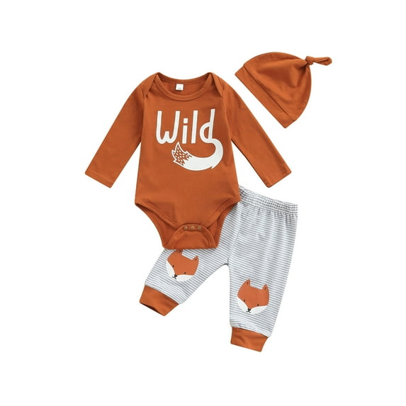 Qiylii Infant Baby Girls 2Pcs Fall Outfit, Letter Romper Tops+Stripe Fox Pants+Hat