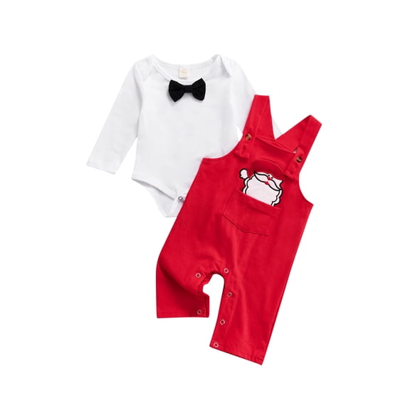 Qiylii Infant Baby Long-Sleeved Romper with Bow+Satan Claus Suspender Trousers