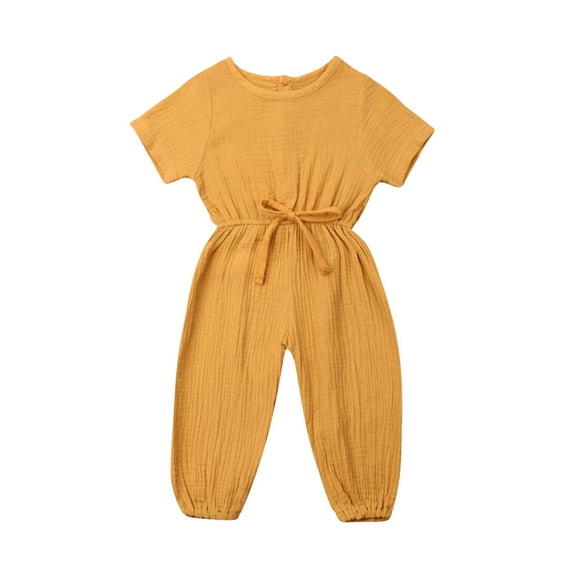 Qiylii Infant Baby Solid Color Romper Short Sleeve Elastic Waist Loose Jumpsuit