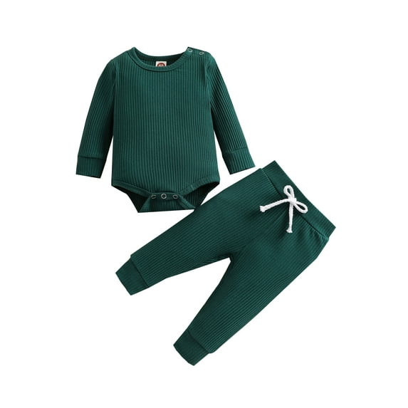 Qiylii Infant Clothes Set Long Sleeve Romper+Elastic Waist Drawstring Trousers