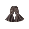 thumbnail image 1 of Qiylii Kid Girls Leopard Print Bell Bottom, Ruffle Stretchy Hole Long Trousers, 1 of 6