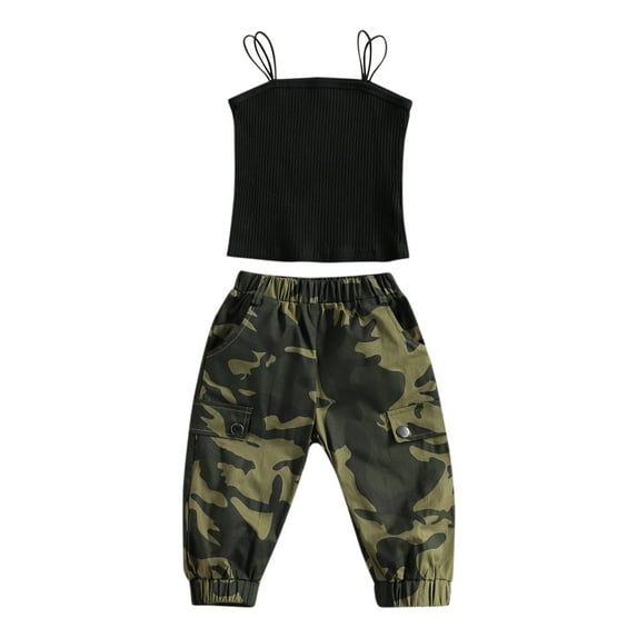 Qiylii Kids Baby Girls 2-piece Outfit Set Camisole Tops+Camouflage Pants