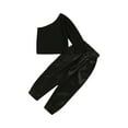 thumbnail image 1 of Qiylii Kids Girl 2Pcs Outfit, Solid Color One-Shoulder Long Sleeve Tops + Pants, 1 of 9