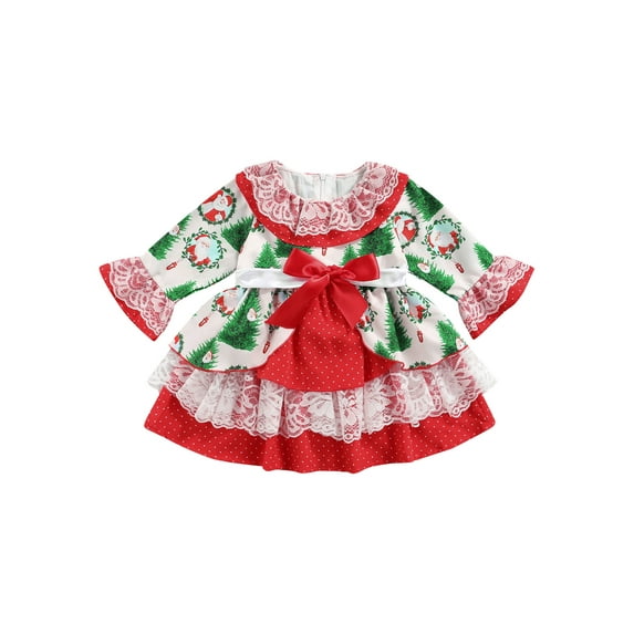 Qiylii Kids Girls Layered Dress, Santa Claus Print O-Neck Long Sleeve One-Piece