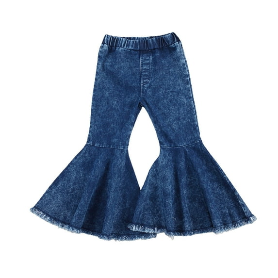 Qiylii Kids Toddler Baby Girl Ruffle Ripped Jeans Bell Bottom Pants Ripped Denim Flare Trousers