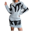 thumbnail image 1 of Qiylii Ladies Sweater Dress, Long Sleeve O-Collar Knitted Middle Dress, 1 of 9
