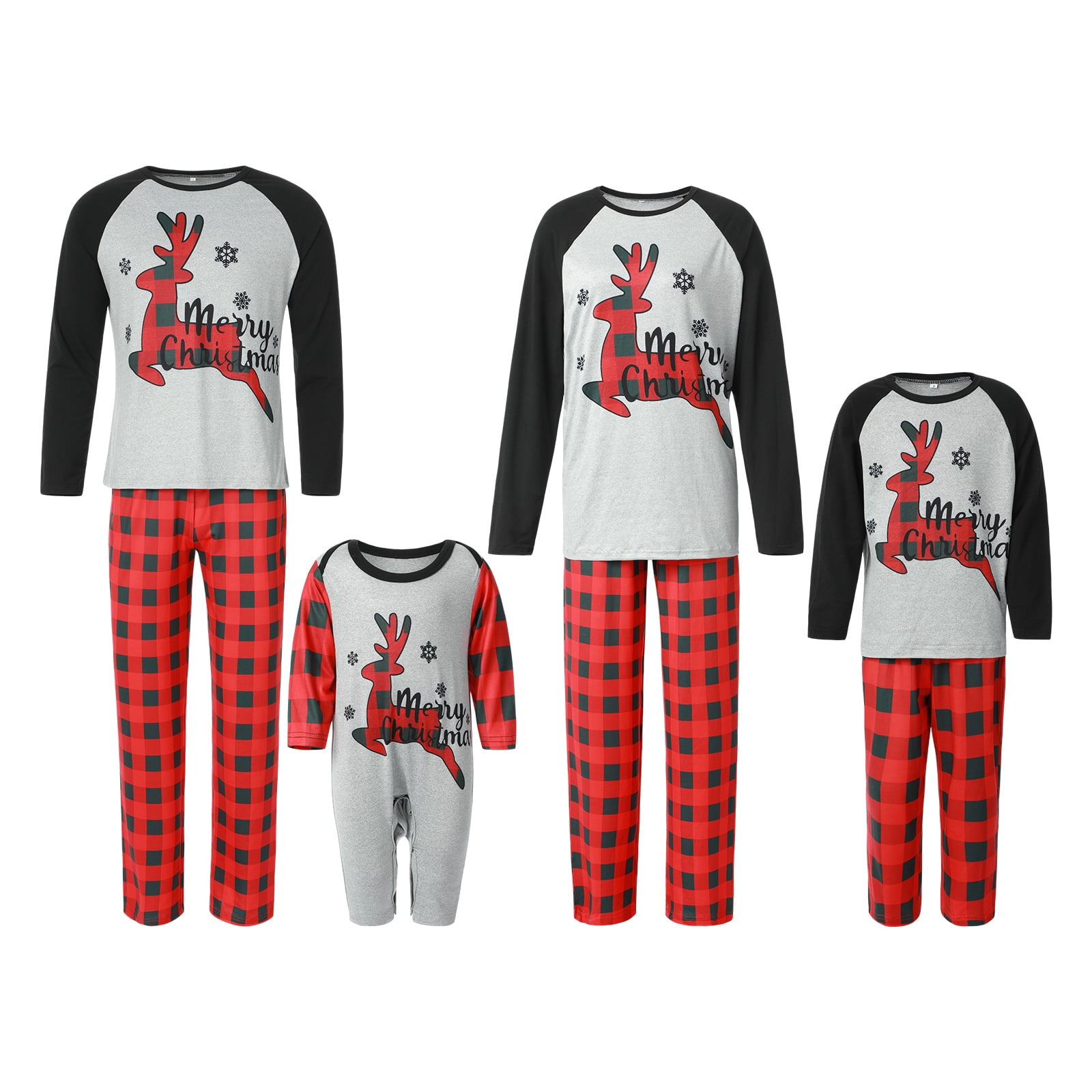 Qiylii Matching Family Christmas Pajamas Letter Elk Tops + Plaid Pants  Sleepsuit Sleepwear