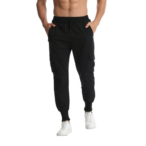 Qiylii Men’s Casual Cargo Pants, Plain/Camouflage Drawstring Long Pencil Trousers