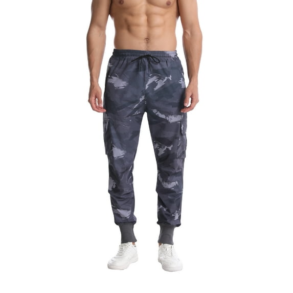 Qiylii Men’s Casual Cargo Pants, Plain/Camouflage Drawstring Long Pencil Trousers