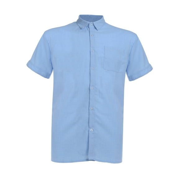Qiylii Mens Linen Cotton Shirts Solid Color Spread Collar Short Sleeve Tees Button Down Shirts