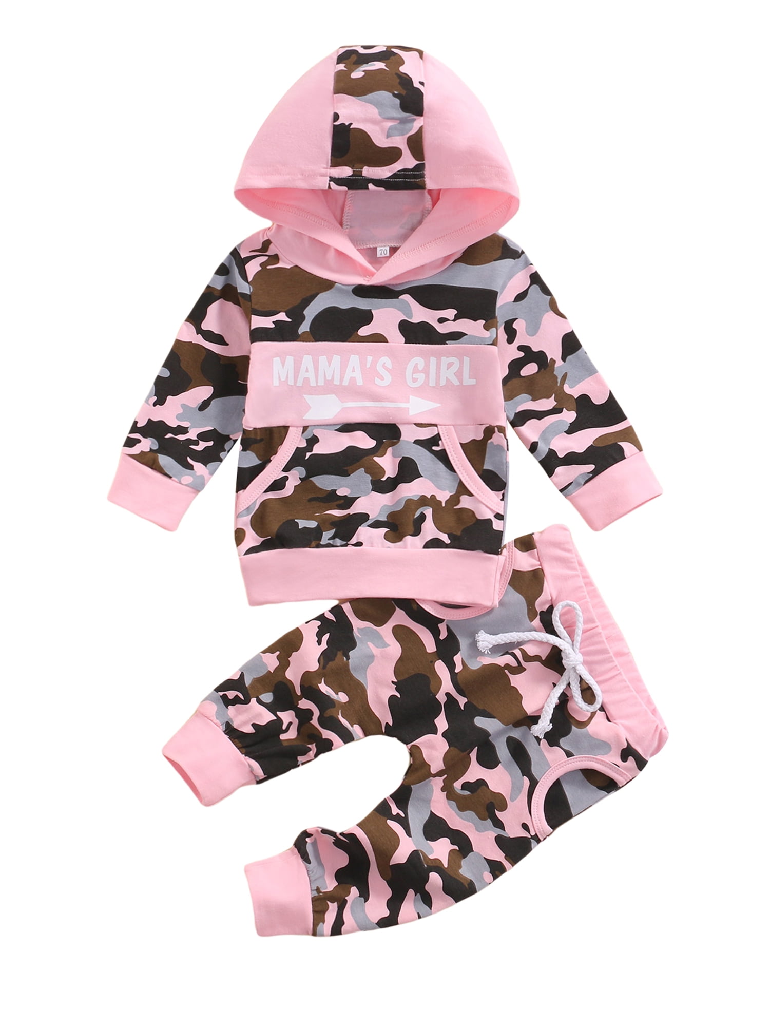 Qiylii Newborn Baby Little Girls Long Sleeve Pink Hooded Camo