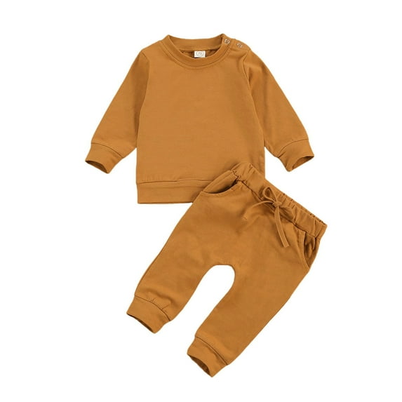 Qiylii Newborn Baby Solid Color Clothes Set Long Sleeve Sweatshirt+Long Pants