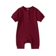 thumbnail image 1 of Qiylii Newborn Baby Solid Color Romper, Short Sleeve Knit Rib O Neck Button, 1 of 6