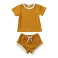 thumbnail image 1 of Qiylii Newborn Baby Summer Ribbed Outfit Short Sleeve T-shirt+Shorts,0-3T, 1 of 7