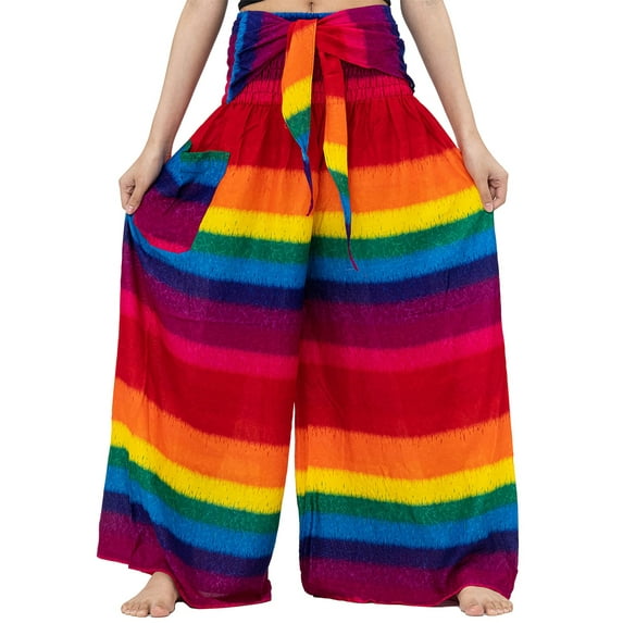 Qiylii Palazzo Pants for Women Boho Floral Wide Leg Harem Yoga Pants Plus Size High Waist Bohemian Belted Summer Beach Trousers