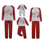 Qiylii Parent-Child Xmas Nightclothes Letters Print Tops Red Plaid Trousers