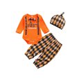 thumbnail image 1 of Qiylii Thanksgiving Day Clothes Set Long Sleeve Romper+Argyle Print Pants+Knotted Hat, 1 of 7
