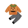 thumbnail image 1 of Qiylii Toddler Baby 2Pcs Halloween Outfits, Pumpkin Tops + Striped Pants, 1 of 9