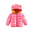 thumbnail image 1 of Qiylii Toddler Baby Winter Bear Ear Hood Coat, Solid Color Shine Long Sleeve Zipper Closure Down Cotton Jacket for Boys Girls,6M-5Years, 1 of 9
